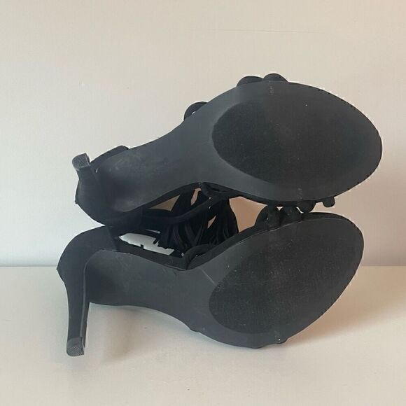 JustFab Gladiator Keeley Black Ankle Strap Tassel High Heels Size 7.5 - Picture 5 of 8